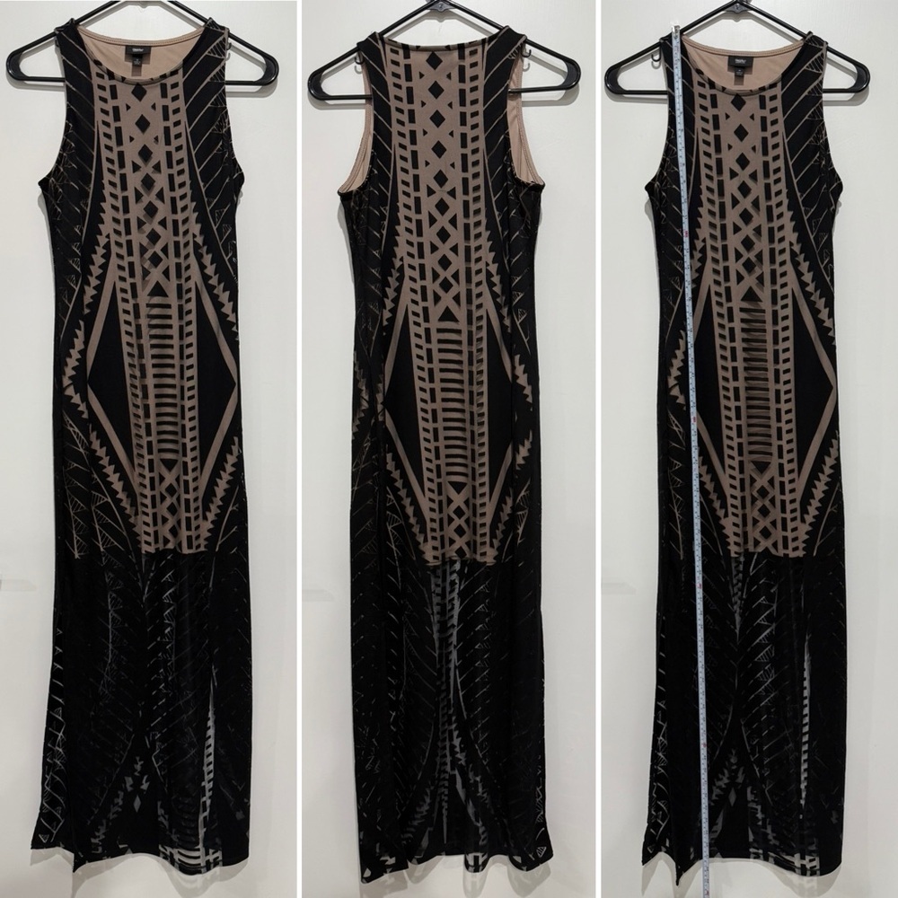 Mossimo Sheer Geometric Design Maxi Dress with Tan Liner - XS - Picture 2 of 6